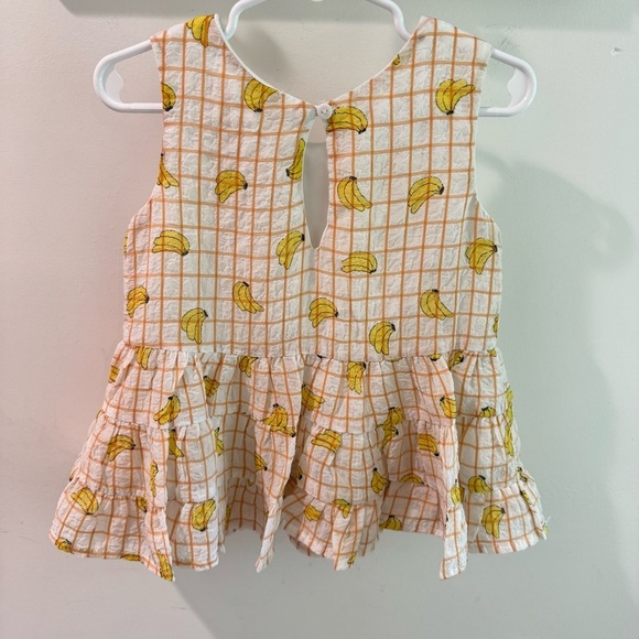 Mabel + Honey Banana Print Windowpane Plaid Sleeveless Peplum Top Size 4 - Picture 2 of 4